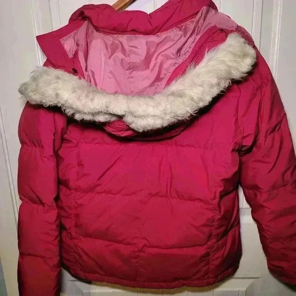 LL BEAN red goose down puffer jacket with removable hood MP - Picture 7 of 10